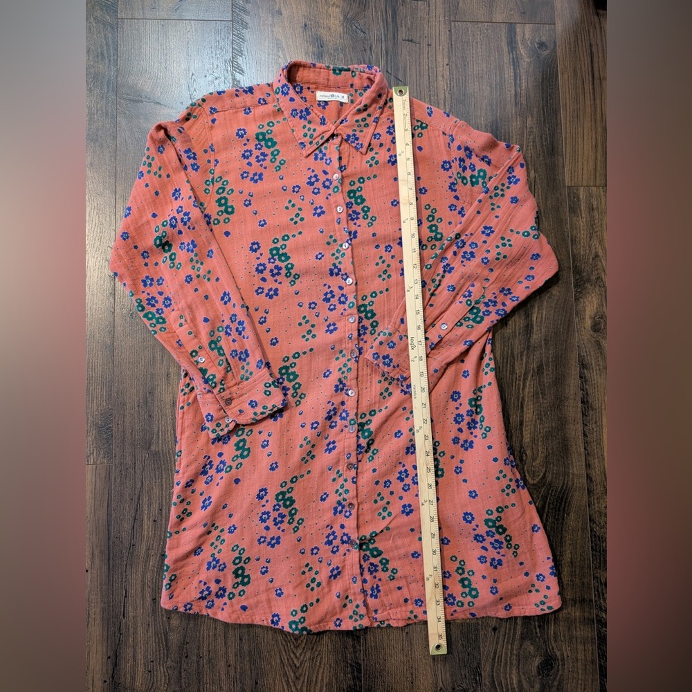 Natural Life 100% Cotton Georgia Shirt Dress Floral Coral Size Medium - Picture 8 of 11